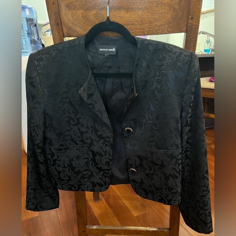 Baroque black print blazer cropped jacket S/M